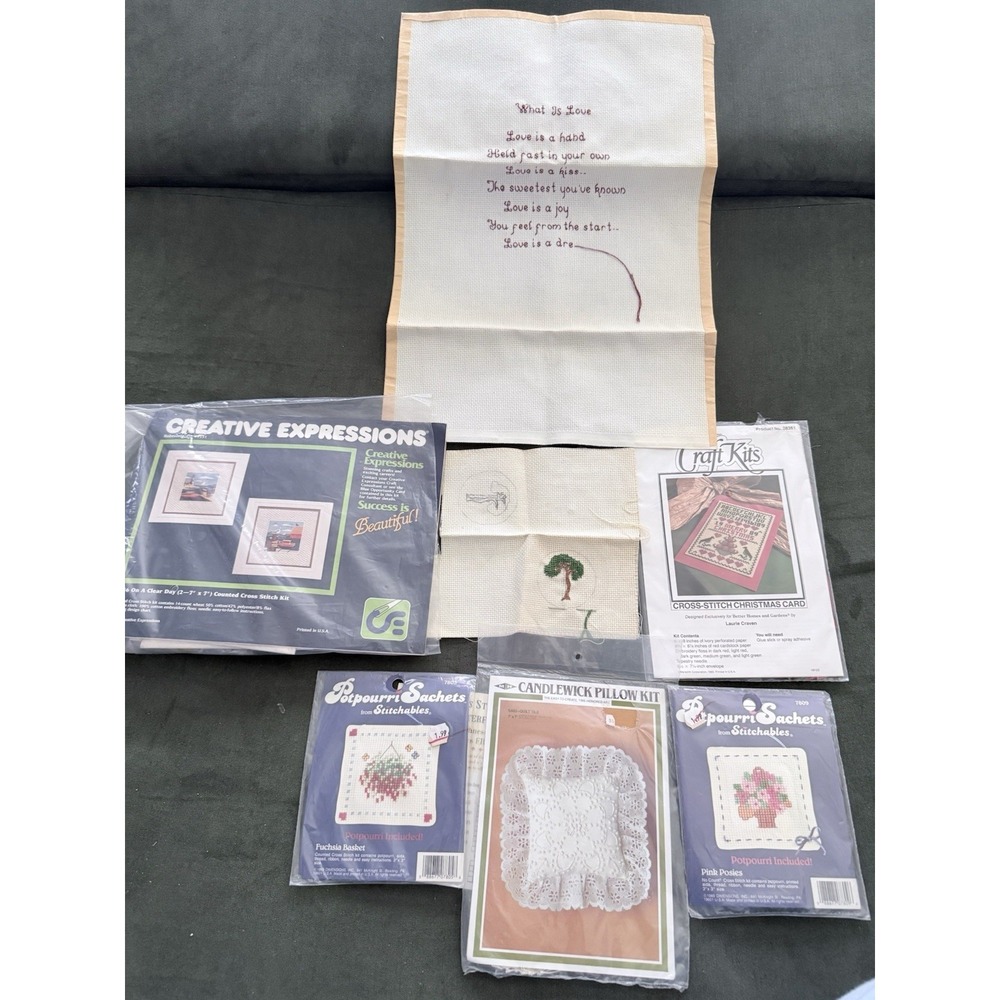 Lot of Cross Stitch Needlepoint Kits- Floral, Christmas, Nautical